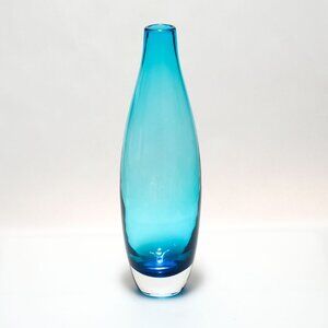 Vintage Lagoon Blue Art Glass Vase – 15.25" Tall